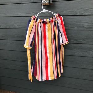 striped off the shoulder dress
